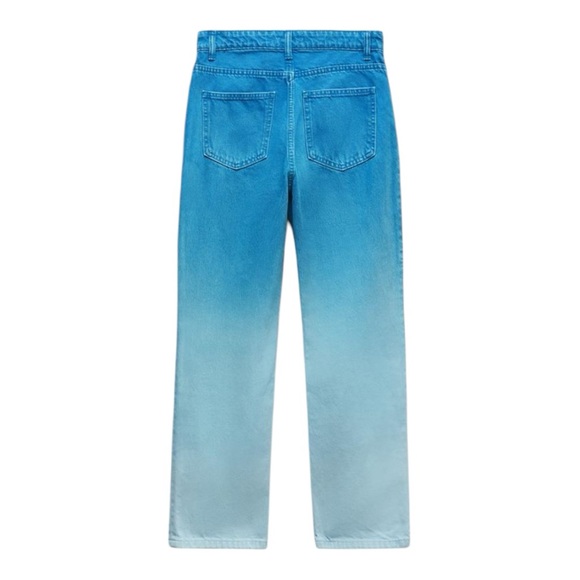 ZARA | Straight Leg High Rise Ombré Blue Swimming Pool Jeans, Size 4 - Picture 9 of 10